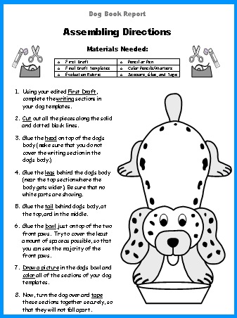 dog book report project assembling directions