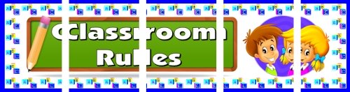 Assemble these 5 pages together to create a free classroom rules bulletin board display banner.