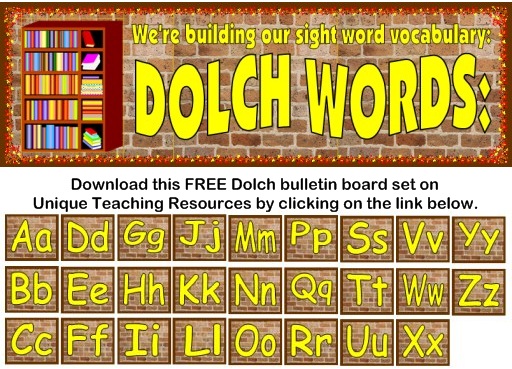 Download this free Dolch Sight Words bulletin board display set for elementary school teachers on Unique Teaching Resources.