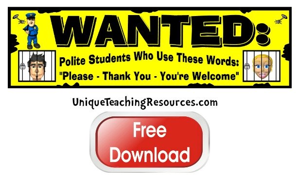 Click here to download this free polite students and good manners bulletin board display banner for your classroom.