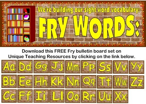 Download this free Fry 1000 Instant Sight Words bulletin board display set for elementary school teachers on Unique Teaching Resources.