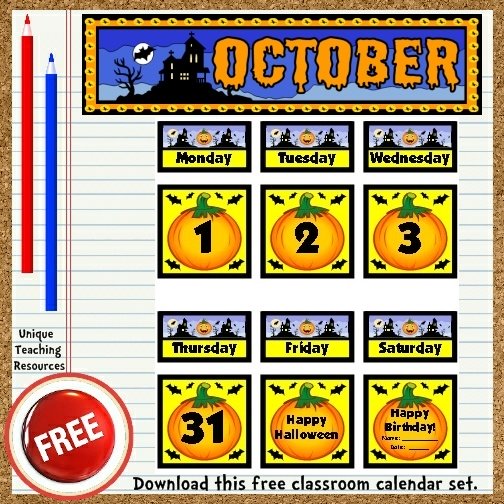 Download this free September calendar set from Unique Teaching Resources.  Perfect for pocket charts!