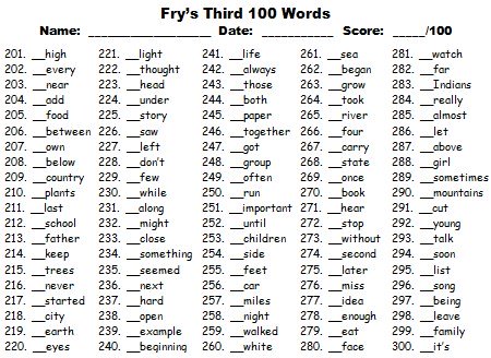 Fry Instant Sight Words Free Assessment Worksheet for Elementary School Teachers