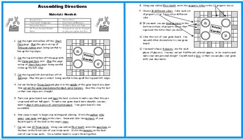 Game Board Book Report Projects: Directions for assembling templates