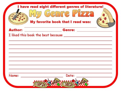 Genre Reading Pizza Favorite Book Worksheet Template Response Sheet