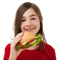 Girl Elementary School Student Eating Cheeseburger