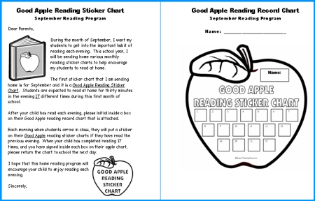 Reading Apple Sticker Chart Home Reading Program Parent Letter