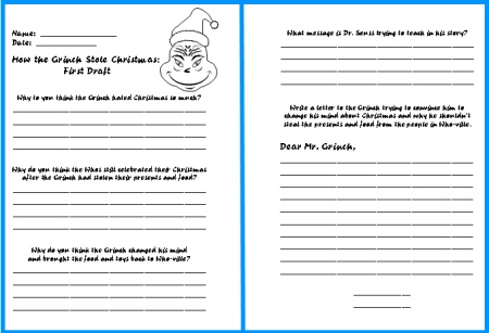 Grinch stole christmas free worksheets