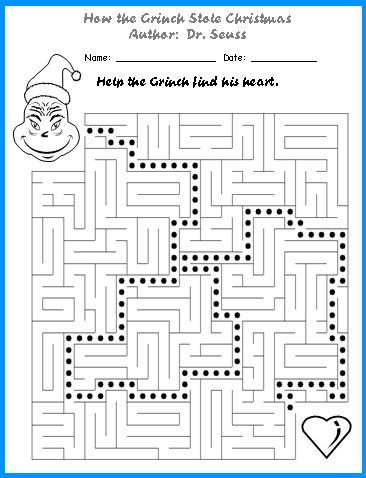 How the Grinch Stole Christmas Maze Puzzle Worksheet 