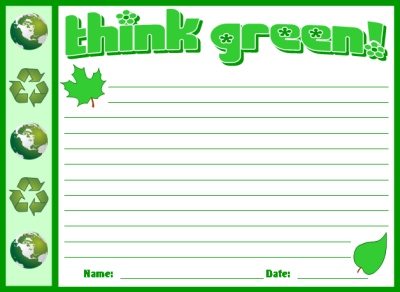 Think Green Recycling Stationary and Worksheet