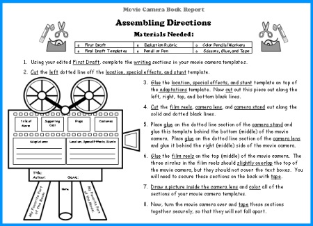 Movie Camera Book Report Projects Assembling Directions For Templates