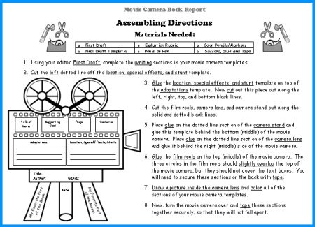 Movie Camera Book Report Projects Assembling Directions For Templates