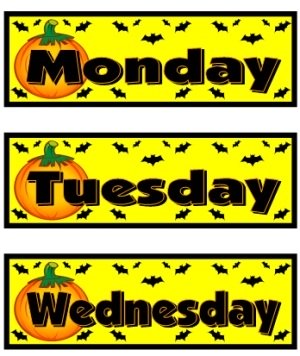 Example of free days of the week October classroom calendar set