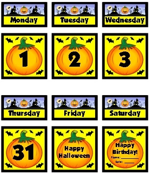 Example of free calendar dates October classroom calendar set