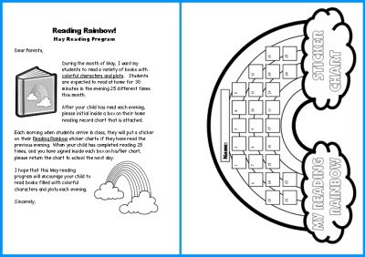 Reading Rainbow Sticker Chart Home Reading Program Parent Letter