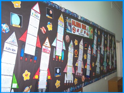 Rocket Book Report Project Bulletin Board Display of Student Projects with Templates