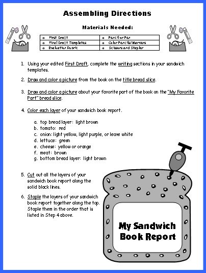 Sandwich Book Report Projects Assembling Directions