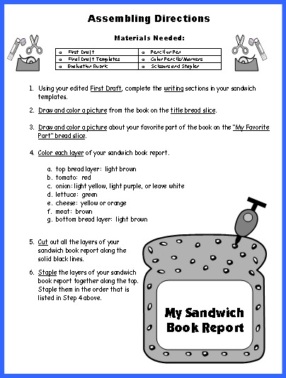 Sandwich Book Report Projects Assembling Directions