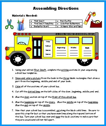 School Bus Book Report Projects Assembling Directions for Templates