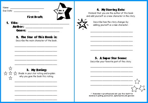 Star Shaped Book Report Project First Draft Writing Worksheets