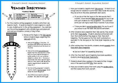 Writing Myths and Legends Teacher Directions Page