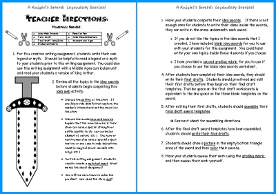 Writing Myths and Legends Teacher Directions Page