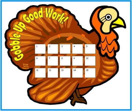 Turkey Sticker Charts and Templates for Thanksgiving