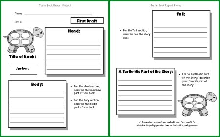 Turtle Book Report Project First Draft Printable Worksheets