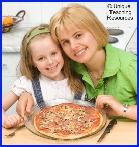 Elementary School Student and Teacher Making a Pizza Project