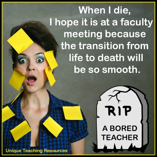 Bored teacher at faculty meeting
