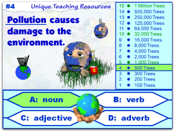 Fun Earth Day powerpoint lesson that reviews nouns, verbs, adjectives, and adverbs.