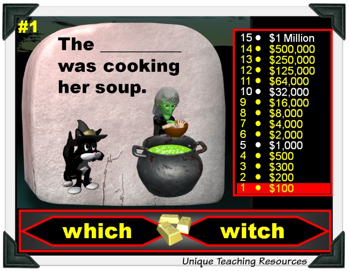 Who Wants To Be a Millionaire Game - Halloween Homophones Powerpoint Lesson