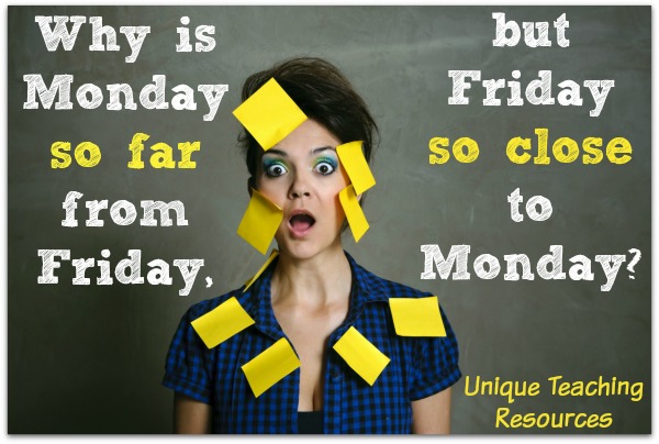 Quote:  Why is Monday so far from Friday but Friday so close to Monday?