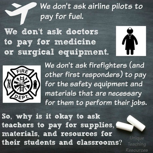 We don't ask airline pilots to pay for their fuel.  Teacher saying.